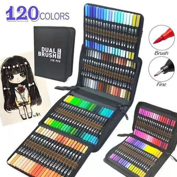 Watercolor Brush Marker Pen 60120 Colored Dual Tip Art Markers Felt Pens Sketchbooks For Drawing Stationery Supplies 231220