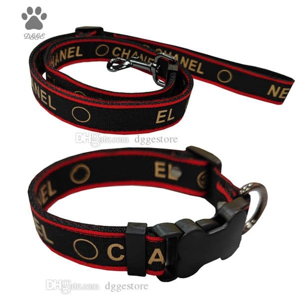 Designer Dog Harness Leash set Luxury Gilded Letter Pattern Dog Collars for Small Large Dog Durable Sturdy Nylon Pets Collar for Schnauzer Bulldog Teddy Black XL B101