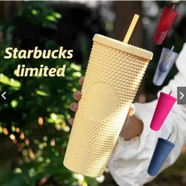 Starbucks Mugs Tumblers Studded 710ML Plastic Coffee Mug Bright Diamond Starry Straw Cup Durian Cups Gift Product
