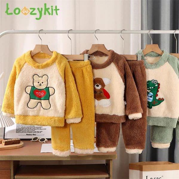 Baby Clothes Boys Girls Pajamas Set Autumn Winter Thicken Flannel Toddler Child Warm Cartoon Sleepwear 2pcs Kids Home Suit 231220