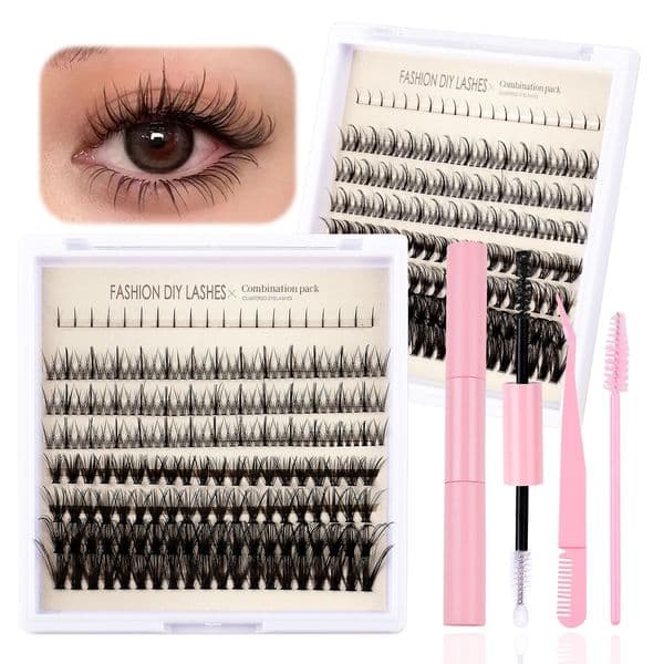 Cluster Lashes Extensions Kit 220Pcs Natural Dense DIY Segmented Eyelashes Soft Light Handmade Reusable Curling Grafted Fake Lashes Individual Eyelash