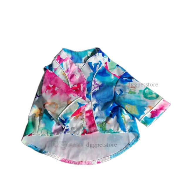 Designer Dogs Clothes Tie Dye Old Flower Letter Pattern Dog Apparel Rainbow Pet Pajamas Silk Soft Shirts Loungewear Puppy Pjs for Small Dogs French Bulldog XL A368