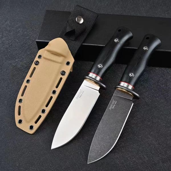 H1225 T8 Survival Straight Knife DC53 Satin/Stone Wash Drop Point Blade G10/Steel Head Handle Outdoor Camping knife Hunting Fixed Blade Knives with Kydex