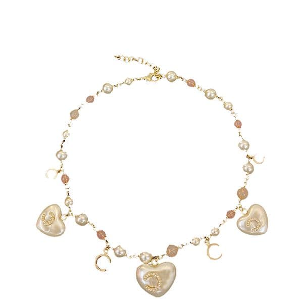 Pendant Necklace Brass Necklace with Faux Pearl Accents Pink Beads Chic Women's Fashion Jewelry