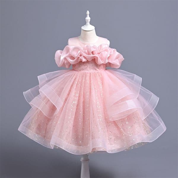 2024 Lace Sequined Glitz Pageant Little Girls Vestido De Daminha Infantil Off Shoulder Flower Girl Dresses For Wed Ball Princess Birthday Party Gown 403