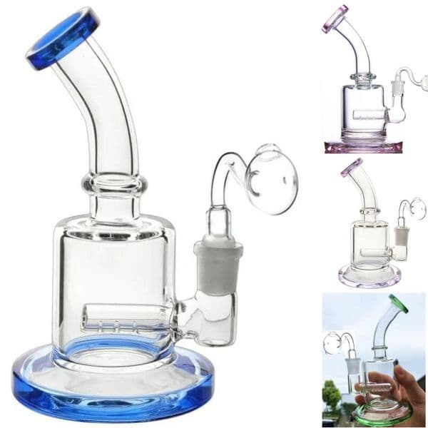 Newest Arrival 6 Inch Very smooth Mini 4 Colors Inline Perc 5mm Thick Glass Bong Glass Water Pipe With 14.4mm Quartz Banger percolators are reinforced