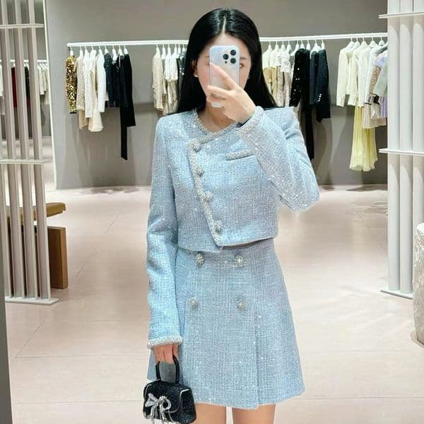 Self Portrait Women's Diamond Edge Coat Half Skirt Set