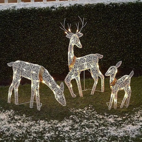 3PCS Handmake Iron Art Elk Deer Christmas Garden Decor LED Light Glowing Glitter Reindeer Xmas Home Yard Ornament 231227