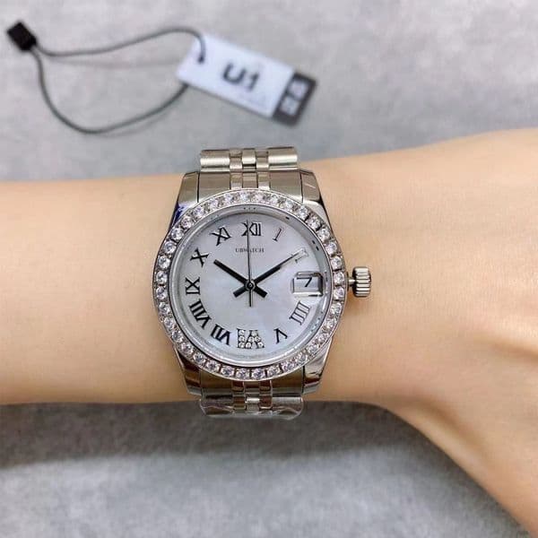 Diamond Bezel 31MM Automatic Mechanical ST9 Womens Watches Roman Numeral Hour Markers Ladies Wristwatches With Cyclops Date Window and Fluted Bezel