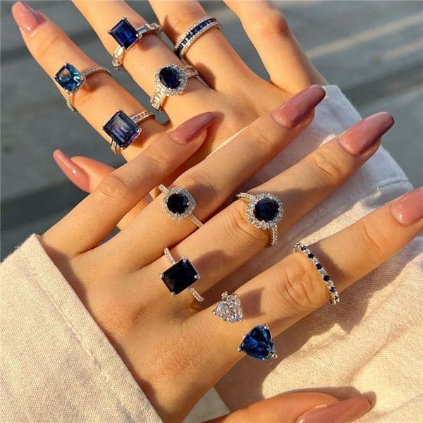 Band Rings wed diamond sapphire designer ring for woman 925 sterling silver blue zirconia round sqaure heart luxury wedding engagement womens rings jewelry Size 5-9