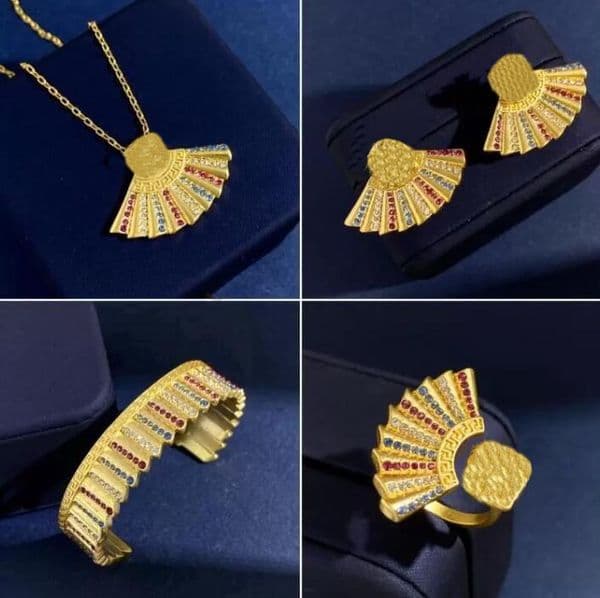 Colored Diamond Fan-Shaped Pendant Letter Beauty Head Women Necklace Earring Ring Banshee Vintage Fashion Sweater Chain Designer Jewelry Gifts XMS8 -03