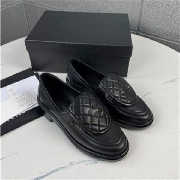 Designer Loafers Women Dress Shoes Flat Quilted Loafers Flat Leather Shoes For Womens Luxury Thick Heels Hardware Winter Black Shoes Beige Fashion Shoes