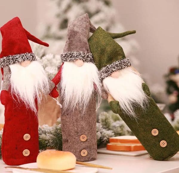 Christmas Gnomes Wine Bottle Cover Handmade Swedish Tomte Gnomes Santa Claus Bottle Toppers Bags Holiday Home Decorations HHA
