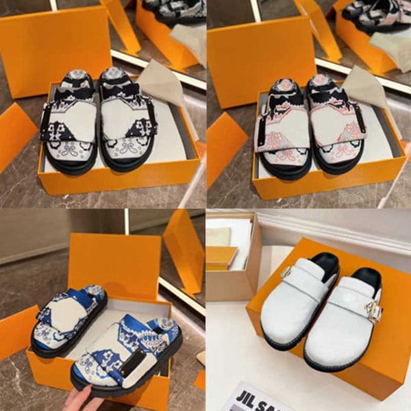 Women Slippers Men Designer Leather Scuff Flat Sandals Easy Slides Women Men Cosy Comfort Mules Slippers Round Toe Sandal Summer Shoe Platform Shoes NO436