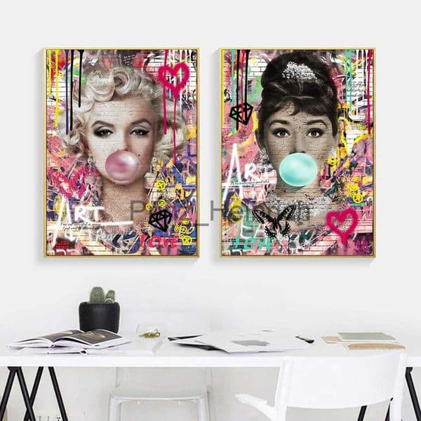 2026 New New Wallpapers Ic Beauty Monroe And Hepburn Bubble Graffiti Wall Art Prints Canvas Painting Poster Cuadros For Living Room Home Dec