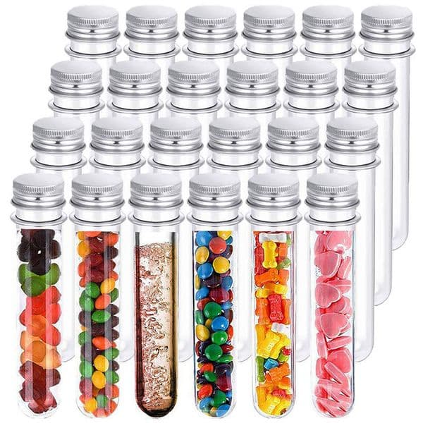 Glass Plastic Sheets 24 Pcs 40ml Test Tubes Clear and Transparent Candy Storage Containers with Screw Caps 230703