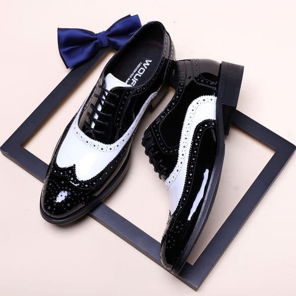 Dress Shoes Black White Wingti Patent Leather Brown Gents Suit Brogues Grooms Wedding Classic Oxfords for Male 230703