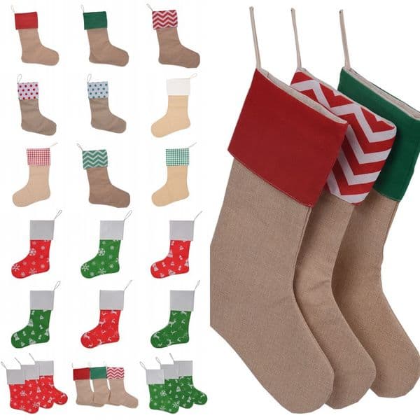1pc Christmas Socks Large Burlap Christmas Stockings Canvas Xmas Stocking Plain Fireplace Decor Tabletop Party Decoration