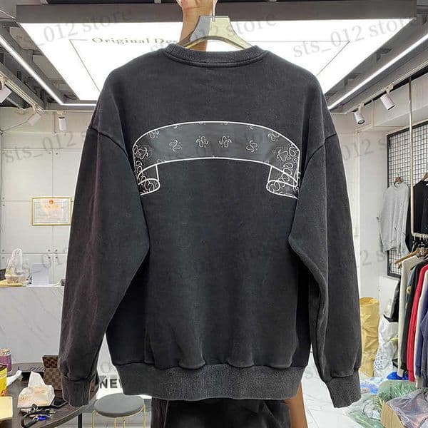 Men's Hoodies Sweatshirts 2022fw Plush Style Sweatshirt Men Women Vintage Wash Scroll Print Pullover Hip Hop Oversized Top Streetwear T230705