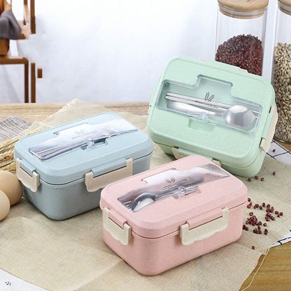 1PC Microwave Wheat Straw Dinnerware Food Storage Container Children Kids School Office Portable Bento Box Lunch Bag G0705