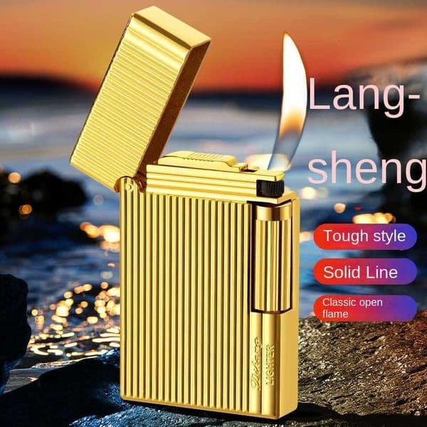 New Vertical Stripes Inflatable Open Flame Lighter Cigarette Metal Side Slip Lanxess Retro Creative Mens Gift FEB3 L260522