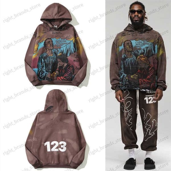 Men's Hoodies Sweatshirts RRR123 Hoodie Vintage Graffiti Letter Print Hoodie High Street Men's And Women's Plush Casual Loose Hoodie T230707