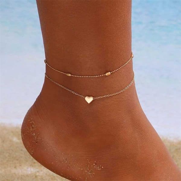 Anklets Simple Heart Female Barefoot Sandals Foot Jewelry Leg Anklet on Ankle Bracelets for Women Bohemian Beach Chain 230607