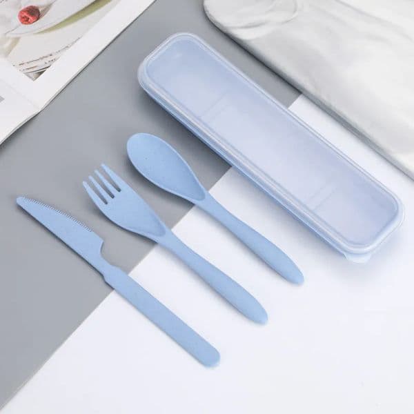 New multicolor wheat straw portable knife fork spoon three piece travel anti falg cutlery activity Gift Set JY10