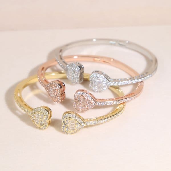Charm Bracelets Free Shipping Heart Love Shape Adjustable Bangle Bracelet Women Men Hip Hop Iced Out Bling Cubic Zirconia Couple Jewelry Gift