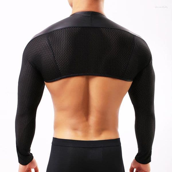Men's T Shirts Sexy Mens Body Chest Harness PU Leather Arm Sleeves Long Sleeve Crop Tops Party Club Shoulder Strap Tanks Shirt