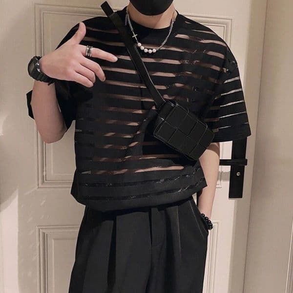 Men s Tank Tops Lace Transparent Breathable Party Short Sleeve Oversized T Shirts Men Arrival Korean Harajuku Fashion Clothing Casual 230711