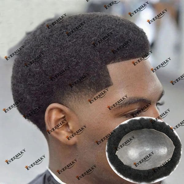 4mm Afro Kikny Human Hair Poly Skin Men Wig #1B #1 Black Men Afro Hair Replacement Prosthesis Capillary 0.06mm Skin Base Toupee