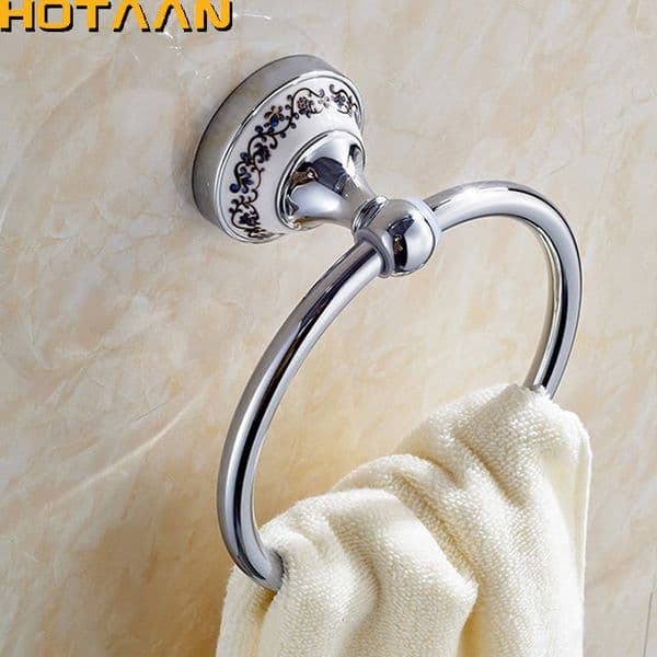Towel Rings Vintage Style Bathroom Towel Ring Wall Mount Holder Towel Rack Chrome Plate Stainless Steel Bathroom Accessories With Ceramic 230714