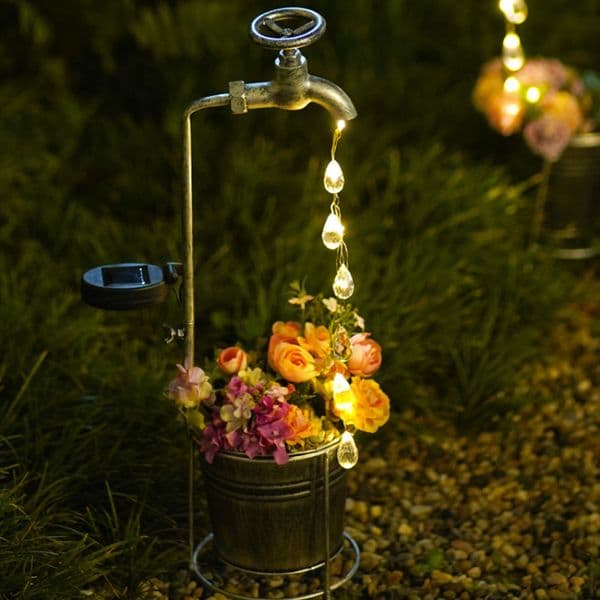 Garden Decorations Solar Powered Art Light Decor Watering Can Style Water Faucet Planter Lawn Outdoor Decoration 230717