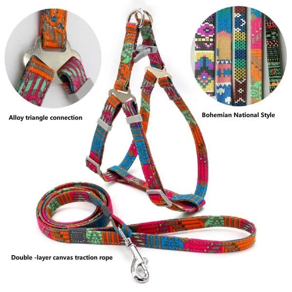 Dog Collars Leashes Bohemian National Style Adjustable Harness NO PULL Breathable Pet For Vest Outdoor Walking Arnes Perro Chien 230719