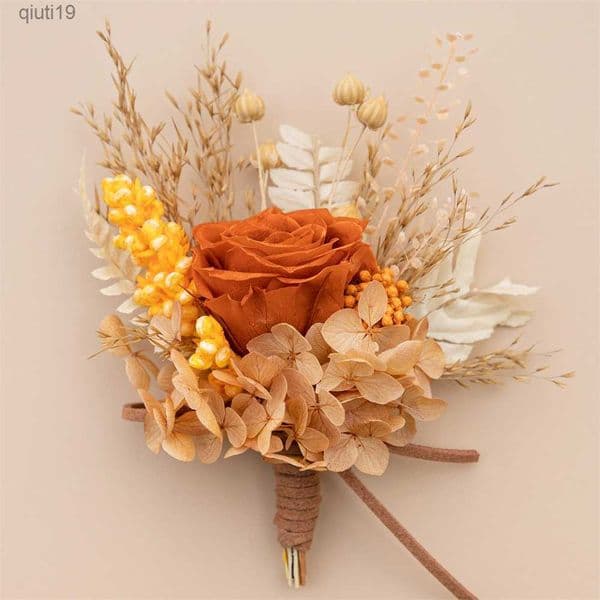 Dried Boutonniere Preserved Fresh Rose Corsage Buttonholes Flower Groom Groomsman Best Man Wedding Flowers Accessories R230720
