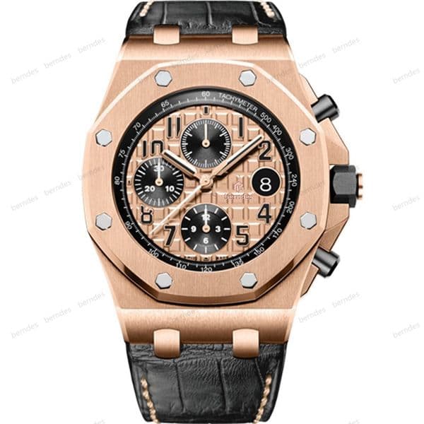 The multifunctional business watch features a stainless steel case and an imported crocodile skin strap. It is equipped with deep-sea protection design.