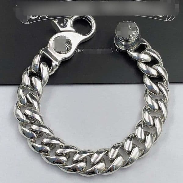 Retro S925 Sterling Silver Cross Flower Clip Buckle Thick Bracelet for Men