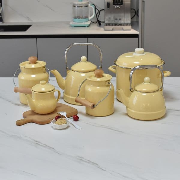 Designer coffee mug Cup And Cup Small Fresh Milk Yellow Enamel Teapot Kettle With Storage Bucket For Summer - Teacup Set Tea