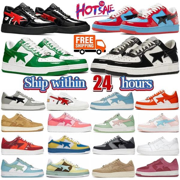 2026 Men Women Designer Casual Shoes Nigo Sta Low Shoe Block Shark Black White Teal Brown Yellow Suede Patent Leather Blue mens womens Train Jogging Sneakers 36-45