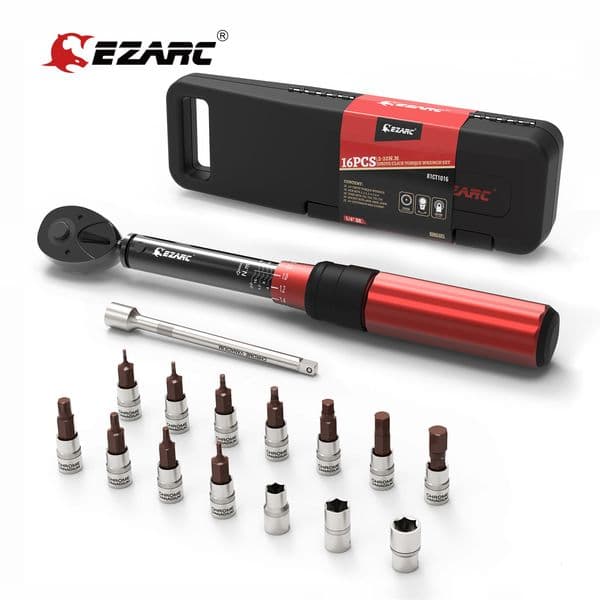 Screwdrivers EZARC 16PCS Torque Wrench Set 14'' Drive 2-20nm Double Scale Precise Ratchet Wrench Repair Spanner Key Bicycle Maintenance Tool 230724