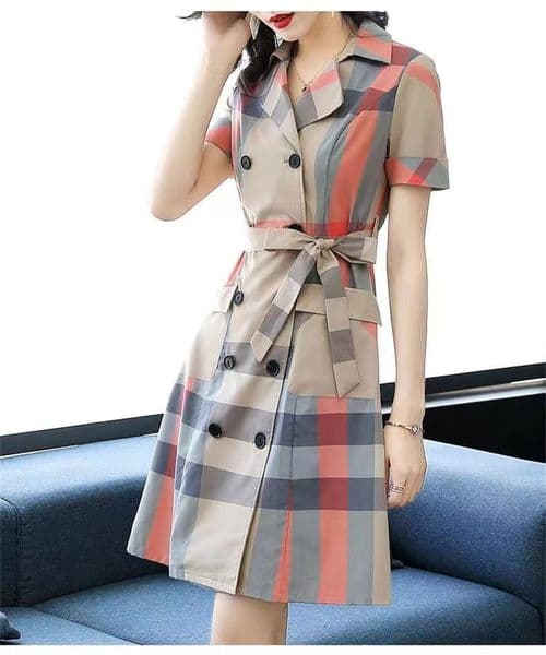 Women Casual Dresses ladies Casual Dress Classic Dress Letter Pattern Coats Short Sleeve Office Party Skirts Womens Blouse Femme Size S-3XL