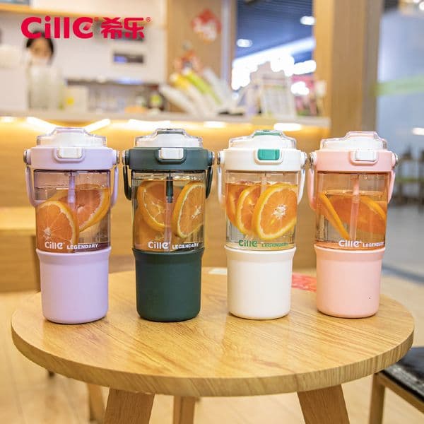 Tumblers Cille 850ML Tritan anti fall and scald student cute portable outdoor large capacity double drinking straw cup 230725