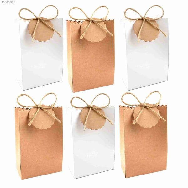 10Pcs Retro Kraft Paper DIY Gift Jewelry Cookie Wedding Favor Candy Box Food Packaging Bag With Rope Birthday Party Decor L230620 B2