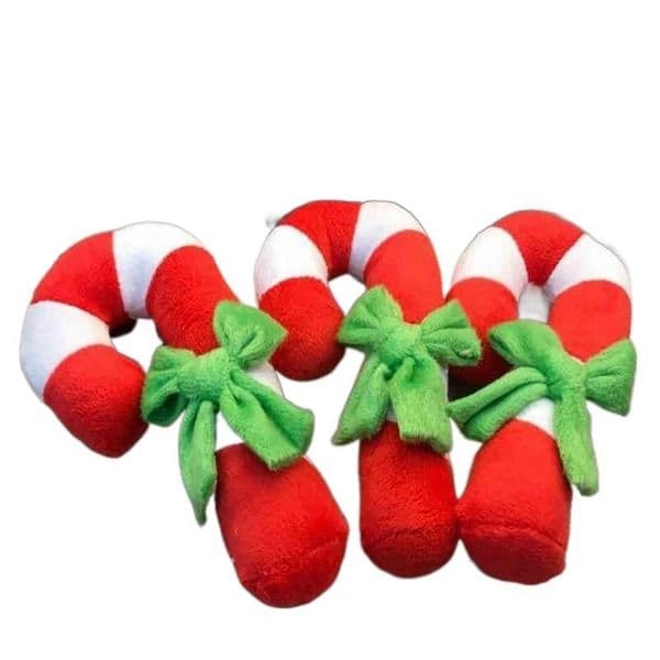 Dog Toys Christmas Crutch Shape Plush Chew Sound Toy for Puppy Cat Training