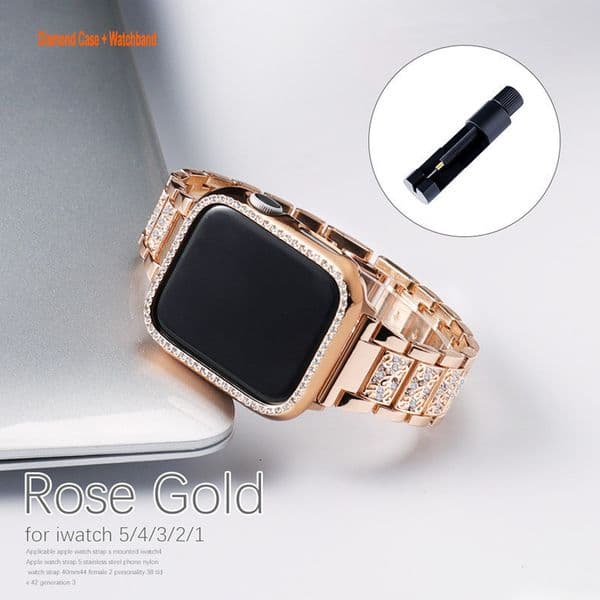 Bling Band with Case for Apple Watch Band 38mm 40mm 41mm 42mm 44mm 45mm 49mm Women Luxury Dressy Metal Strap Diamond Rhinestone Bracelet Wristband for iWatch SE 8 7 6 5 4 3