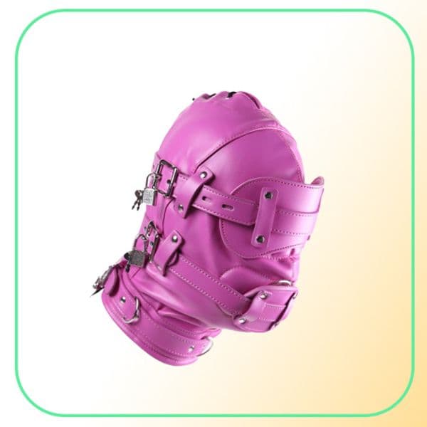Erotic Sex BDSM Bondage Leather Hood for Adult Play Games Full Masks Fetish Face Blindfold for Couple Games