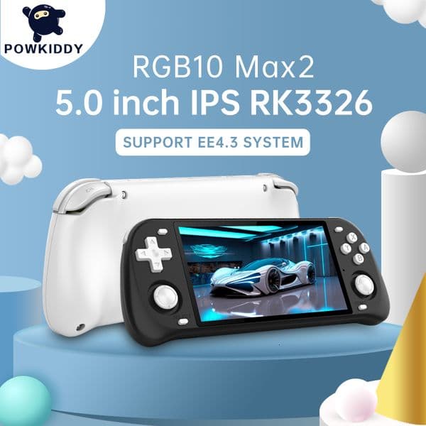 Portable Game Players POWKIDDY Retro Open Source System RGB10 Max 2 Pure Black White Handheld Console RK3326 5 0 Inch IPS Screen Children s Gifts 230731