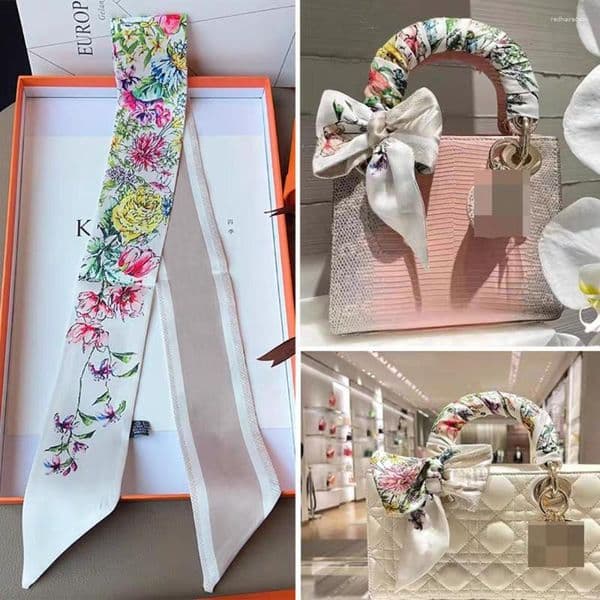 Scarves 2023 Korea Tarot Butterfly Rose Madam Temperament Silk Scarf Streamer Bundled Hairband Long Strip Bind A Bag