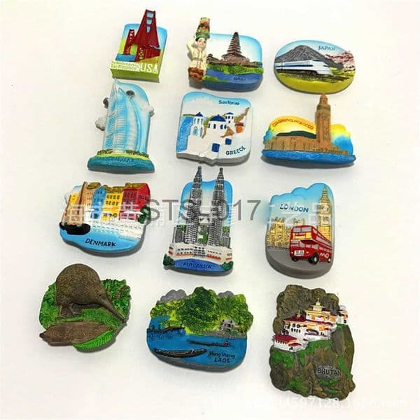 Fridge Magnets Magnetic Refrigerator Sticker Bali Dubai Bhutan Greece Malaysia Denmar Britain Laos Travel Souvenir Fridge Magnets Home Decor x0731